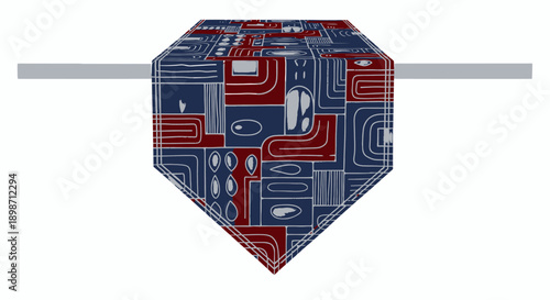 Neckerchief with abstract geometric pattern in red and blue hues.