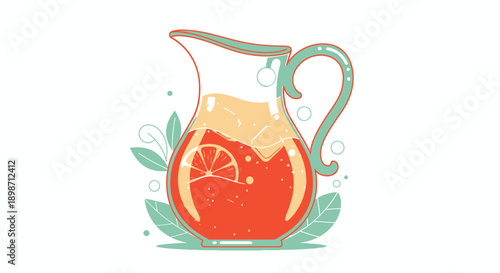Refreshing Glass Pitcher of Orange Juice with Fresh Leaves.