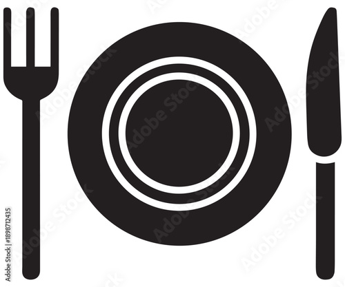 Fork Knife Plate Icon – Restaurant Dining Symbol Vector .