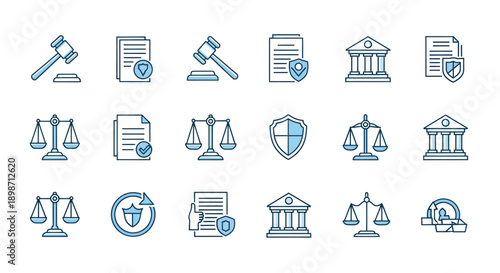 Legal icons law justice and protection