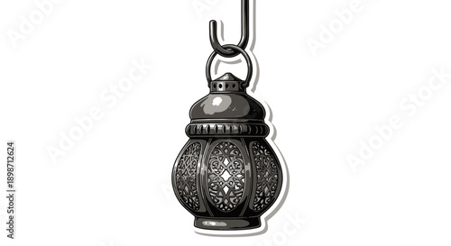 Ornate silver pendant with intricate design and hook.
