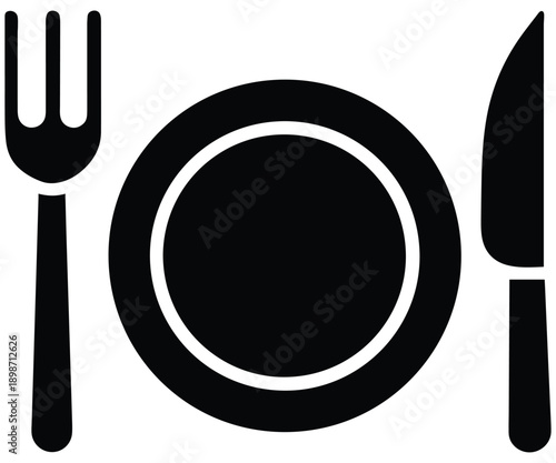 Fork Knife Plate Icon – Restaurant Dining Symbol Vector .