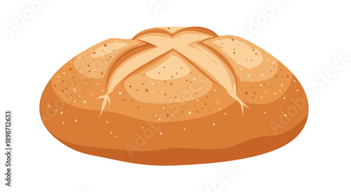 A cartoon illustration of a round loaf of bread with a decorative crust.