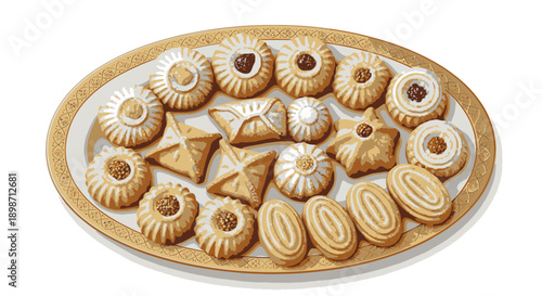 Assorted traditional cookies on a decorative plate.