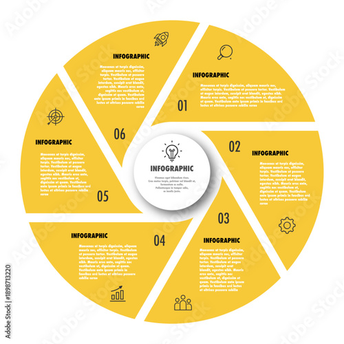 Infographic Venn diagram template 6 parts for start up project, business strategy, presentation, logic analysis, theory basic operation