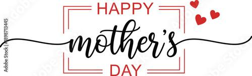 Happy mothers day typography design with hearts and decorative frame