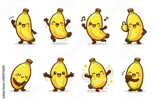 Cheerful cartoon bananas with expressive faces and fun poses