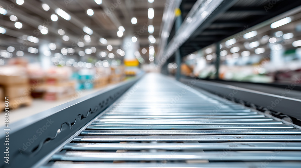 Fototapeta premium Empty factory shelves with missing raw materials display, shortages creating production delays visualization, supply chain issues affecting manufacturing operations, industrial fac