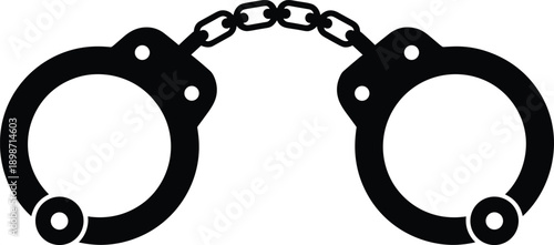 Handcuffs icon illustration. Police restraint cuffs connected by chain in solid style. Crime, law enforcement and justice concept vector isolated on white background.