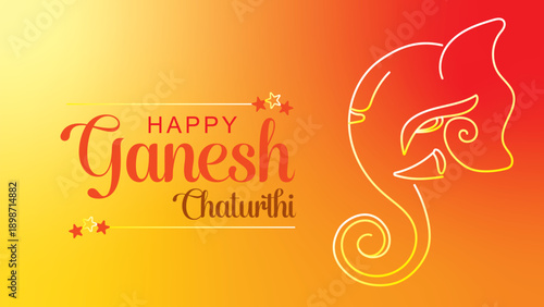 Happy Ganesh Chaturthi Celebration: A vibrant and culturally rich design featuring the auspicious deity Ganesha, created with intricate linework, on a warm and celebratory backdrop.