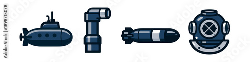 Collection of nautical and underwater exploration equipment icons