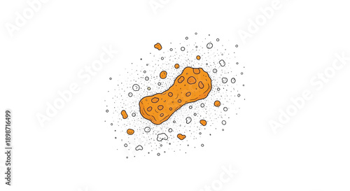 Illustration of peanut surrounded by fragments and crumbs on white
