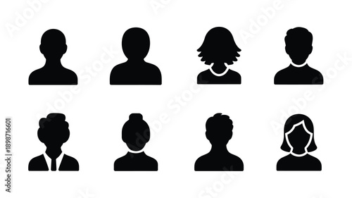 Eight silhouette icons representing diverse people with varying hairstyles and genders