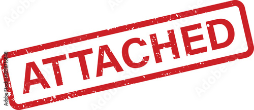 A vibrant red rubber stamp with the word ATTACHED prominently displayed against a clean white surface