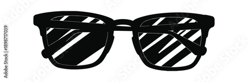 Black and white illustration of striped sunglasses on a white background