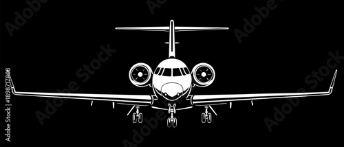 Jet Airplane Front View Logo Black and White Illustration.Stylized letter S in liquid metal street art style, black and white high contrast. Edgy logo illustration for engraving, branding and dark sur