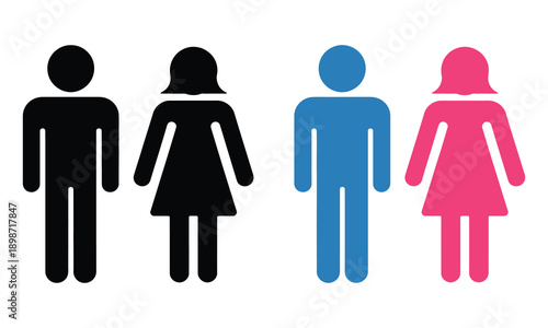Male and female gender symbols vector icon, simple illustration of black and color symbols for gender, sex, identity, equality, social awareness, and educational or digital design projects.