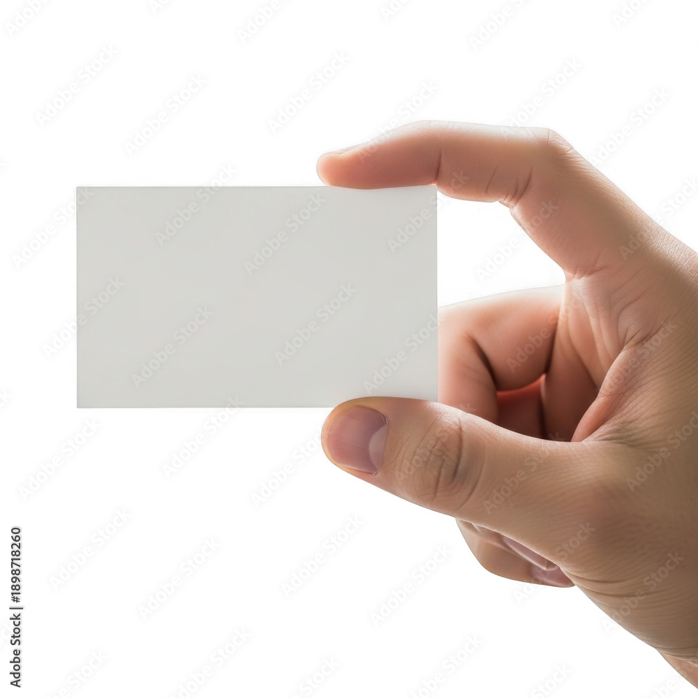 Obraz premium Hand holding blank business card isolated on transparent background