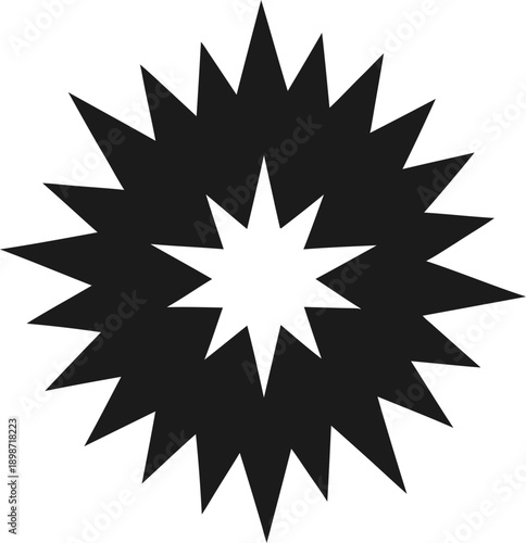 A black and white starburst design with a white star in the center on a plain white background