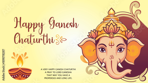 Happy Ganesh Chaturthi: A celebratory graphic that radiates the joyous spirit of Ganesh Chaturthi, embodying the essence of Hindu traditions and spirituality. 