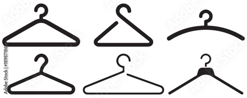 Clothes Hanger Vector Icon Set – Minimal Black Wardrobe, Closet and Laundry Organization Symbols for
 Fashion, Shirts, Coats and Suits