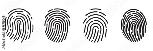 Fingerprint Scanning Vector Icon Set – Digital Security, Identity Verification, Biometric Authentication, Password 
Protection and Signature Symbols