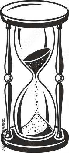 Black and white hourglass sand timer illustration