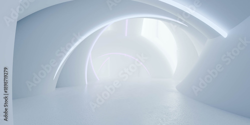 Minimalist futuristic curved interior 3d render