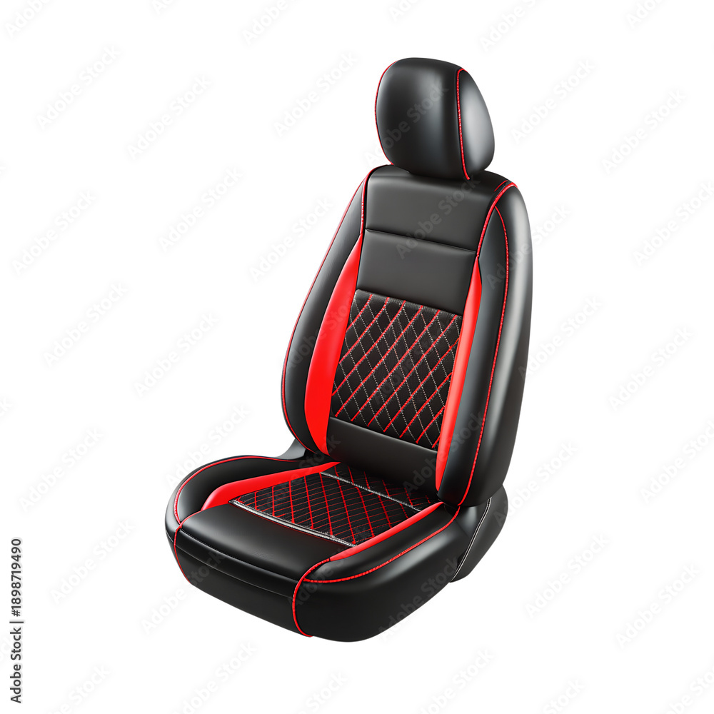 Fototapeta premium Racing car seat with black and red design, png