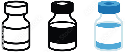 Medical vial vector icon design isolated on transparent background, featuring medicine, vaccine, injection, laboratory, and healthcare symbols for apps, websites, and educational projects.