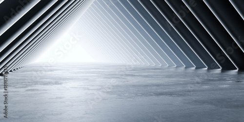 Futuristic triangular tunnel with repeating columns