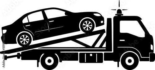 Car Towing Service Truck Silhouette Icon – Vehicle Recovery and Roadside Assistance