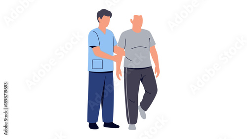 Support and Rehabilitation: A compassionate caregiver provides assistance to a senior citizen during a physiotherapy session, symbolising care, rehabilitation, and improved mobility.