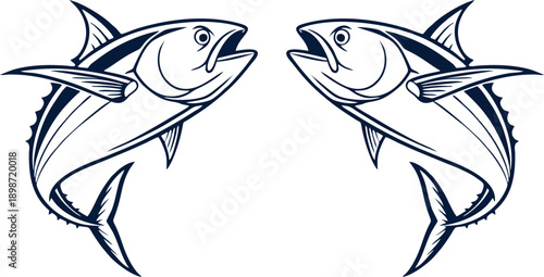 Two Jumping Tuna Fish Illustration