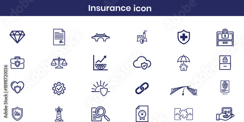 Minimal black  liner insurance and finance icons  health, property, travel, education and protection linear icon set for business and web UI
