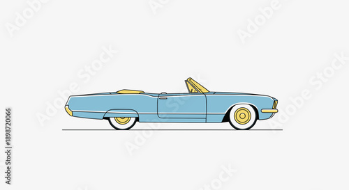 Vintage Light Blue Convertible Car Illustration.