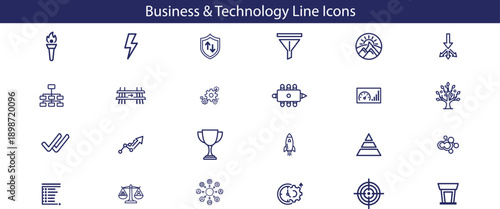 Set of Business icons. Business and Finance web icons in line style. Money, bank, contact, infographic. Icon collection. Vector illustration.