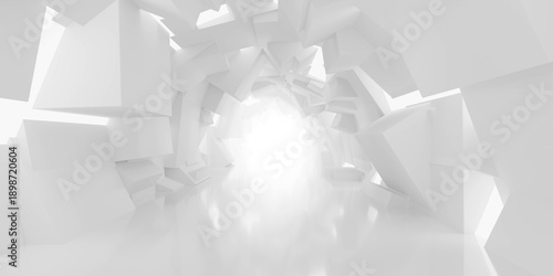 White geometric tunnel with glowing center