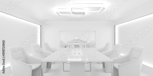Minimalist all-white conference room 3d render
