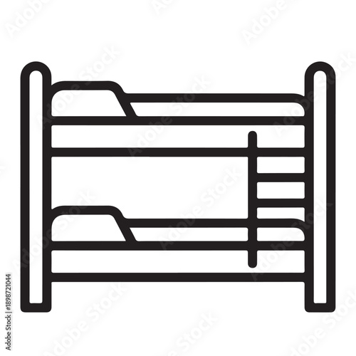 A black and white line art icon depicting a two-level bunk bed with a ladder on the side.