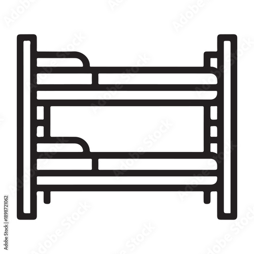 Black and white line art icon of a bunk bed, representing accommodation or children's furniture