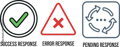 Three icons for success error and pending responses isolated on transparent background