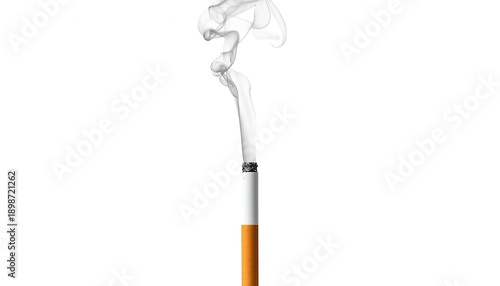 A cigarette with smoke rising against a plain white background