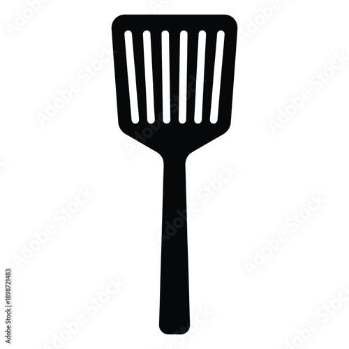 Black kitchen spatula silhouette icon isolated on white background cooking tool for food preparation frying burger flipper restaurant equipment domestic kitchenware and culinary art