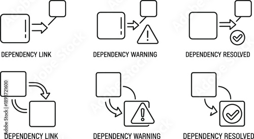 Flowchart dependency icons isolated on transparent background