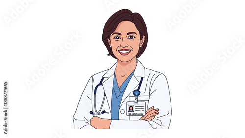 Confident Doctor: A healthcare professional radiates expertise and compassion, portrayed in a vibrant illustration, signifying trust and patient care.