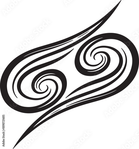 Intricate black and white swirling design with elegant curves and lines