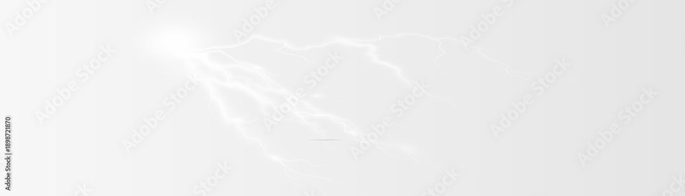 Obraz premium Realistic lightning flash effect, thunderstorm and lightning. Shining white lightning isolated on transparent background, natural phenomenon png. 