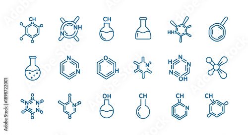 Science icons chemical formulas and flasks