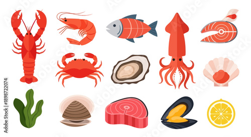 Seafood assortment illustration
